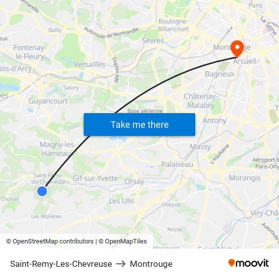 Saint-Remy-Les-Chevreuse to Montrouge map