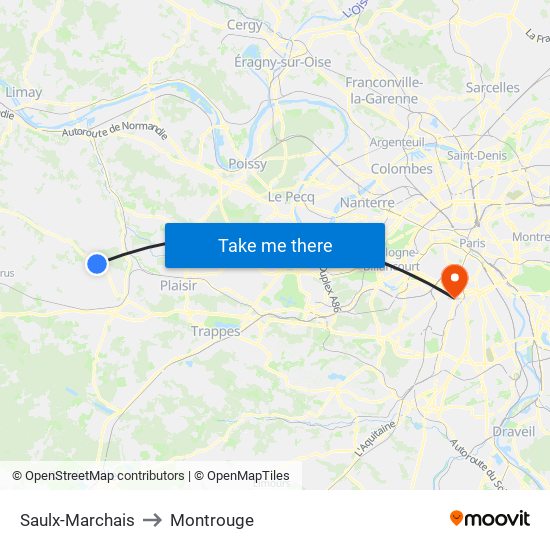 Saulx-Marchais to Montrouge map