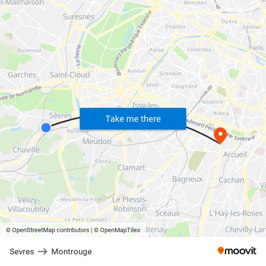 Sevres to Montrouge map