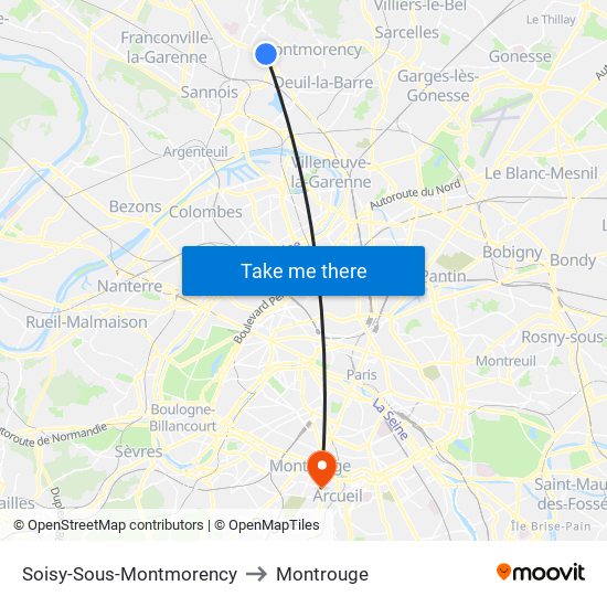 Soisy-Sous-Montmorency to Montrouge map