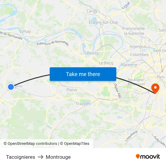 Tacoignieres to Montrouge map