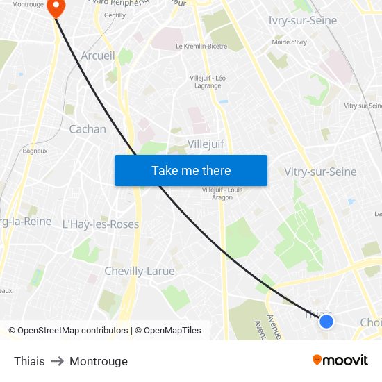 Thiais to Montrouge map