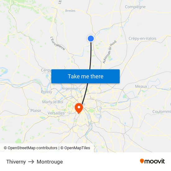 Thiverny to Montrouge map