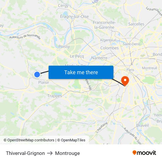 Thiverval-Grignon to Montrouge map