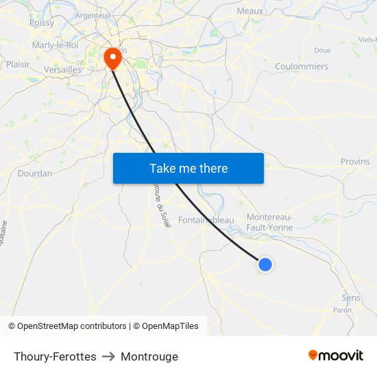 Thoury-Ferottes to Montrouge map