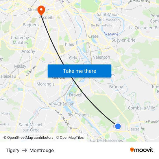 Tigery to Montrouge map