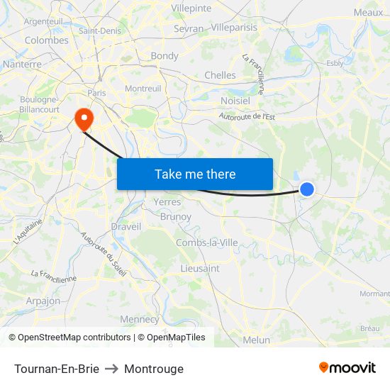 Tournan-En-Brie to Montrouge map