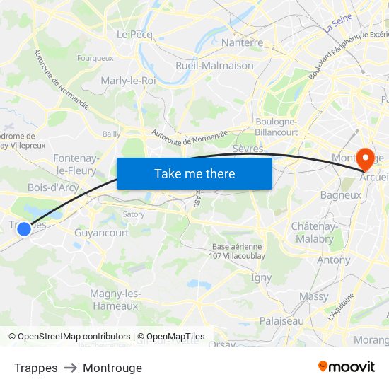 Trappes to Montrouge map