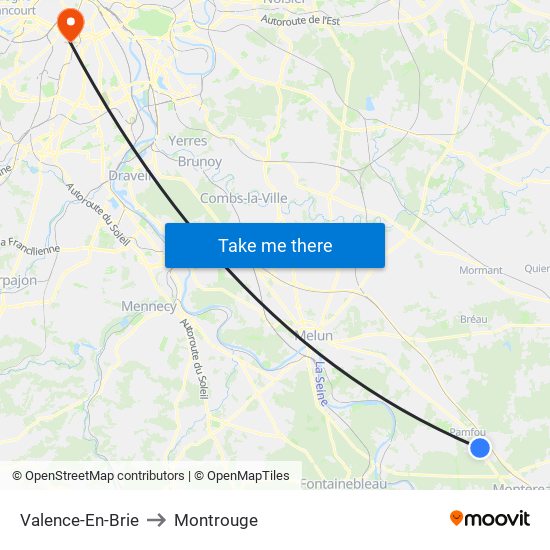 Valence-En-Brie to Montrouge map