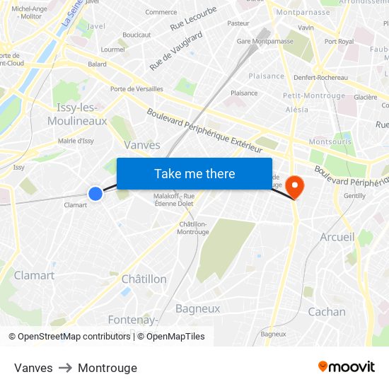Vanves to Montrouge map