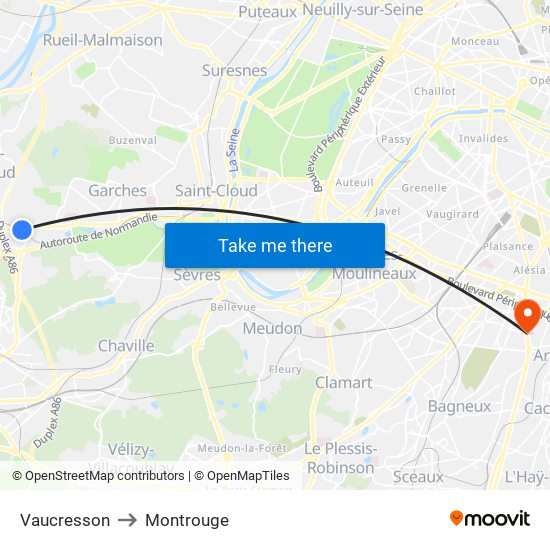 Vaucresson to Montrouge map