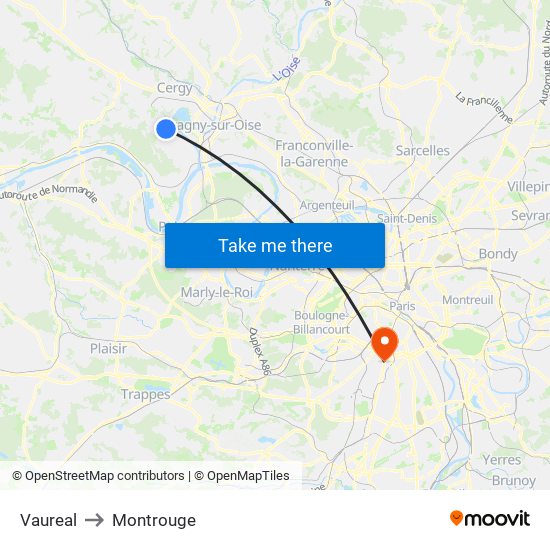 Vaureal to Montrouge map