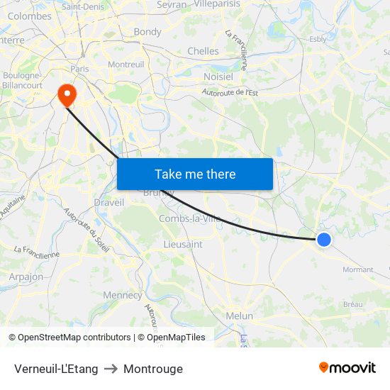 Verneuil-L'Etang to Montrouge map