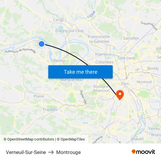 Verneuil-Sur-Seine to Montrouge map