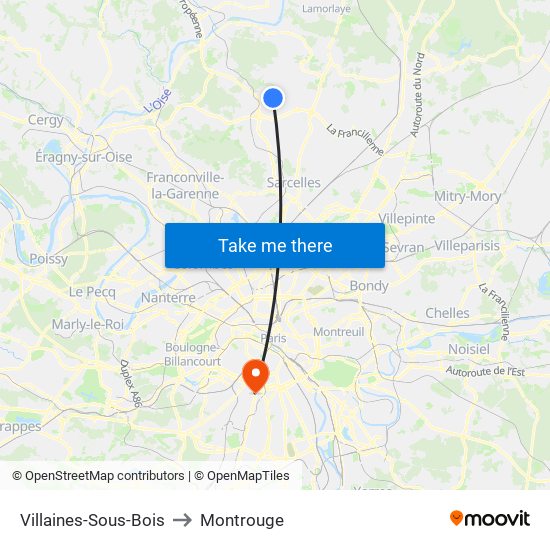 Villaines-Sous-Bois to Montrouge map