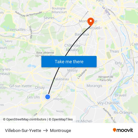 Villebon-Sur-Yvette to Montrouge map