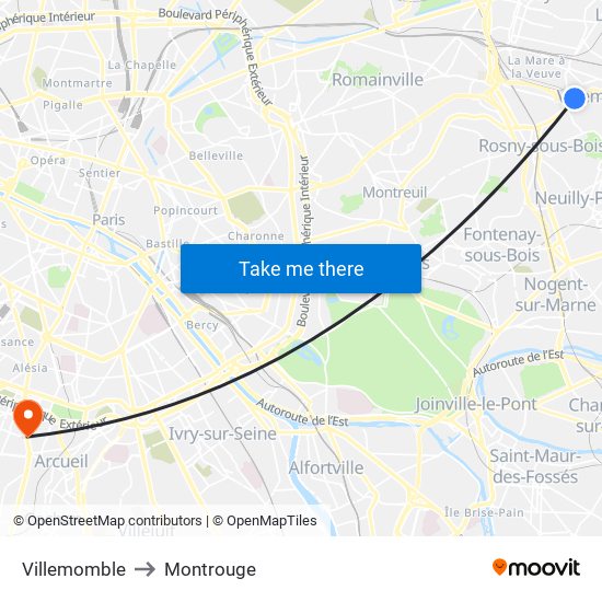 Villemomble to Montrouge map