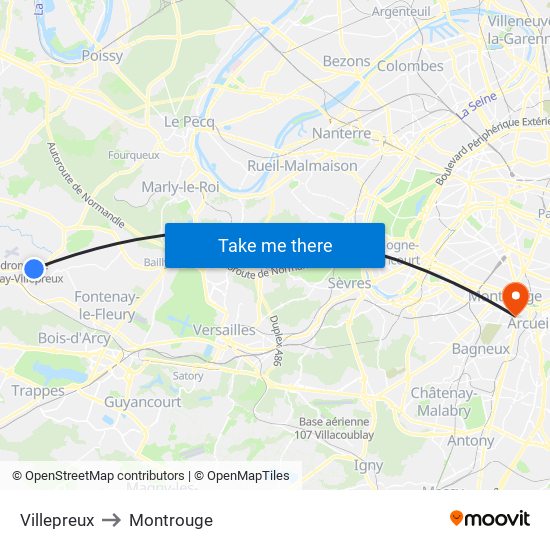 Villepreux to Montrouge map
