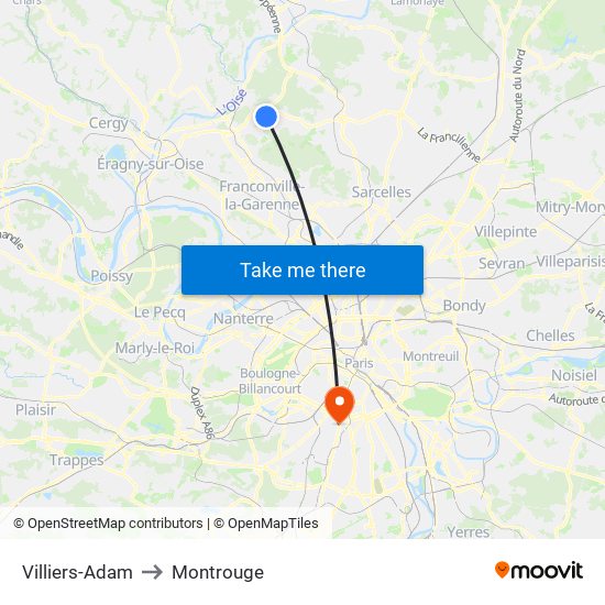 Villiers-Adam to Montrouge map