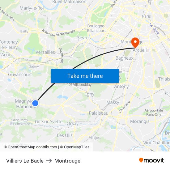 Villiers-Le-Bacle to Montrouge map