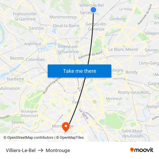 Villiers-Le-Bel to Montrouge map