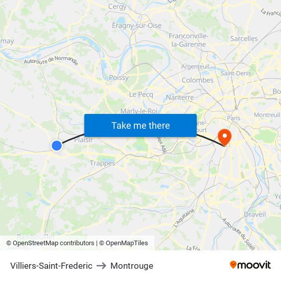 Villiers-Saint-Frederic to Montrouge map