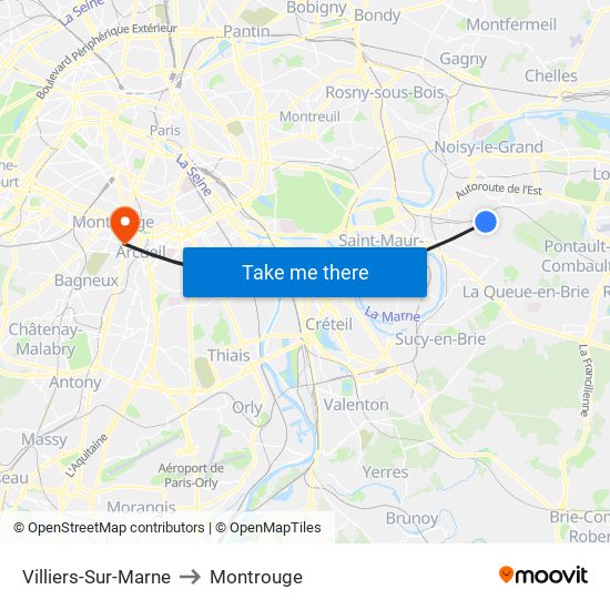 Villiers-Sur-Marne to Montrouge map