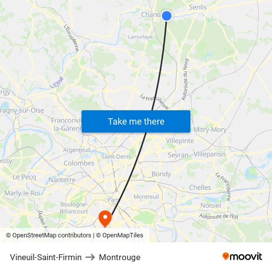 Vineuil-Saint-Firmin to Montrouge map