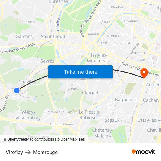 Viroflay to Montrouge map