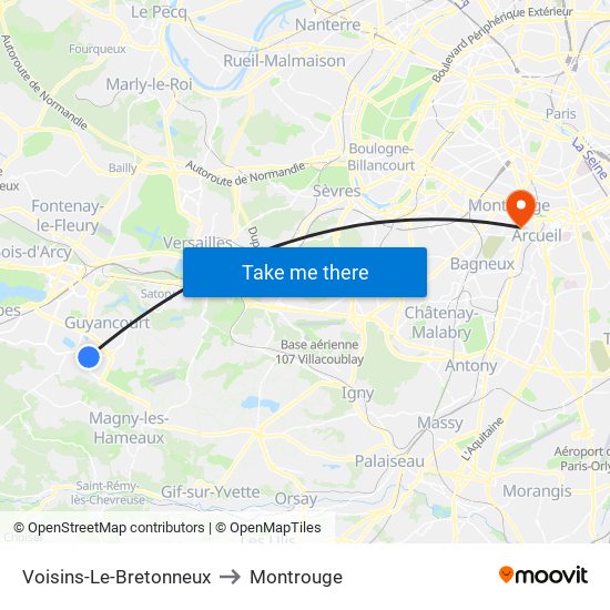 Voisins-Le-Bretonneux to Montrouge map