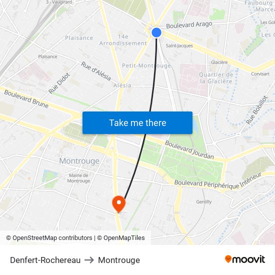 Denfert-Rochereau to Montrouge map
