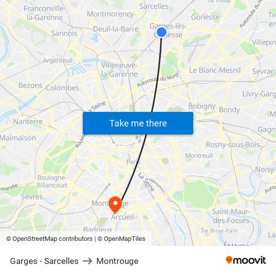 Garges - Sarcelles to Montrouge map