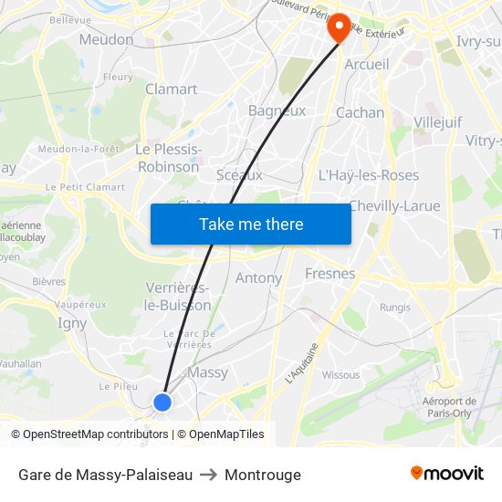 Gare de Massy-Palaiseau to Montrouge map