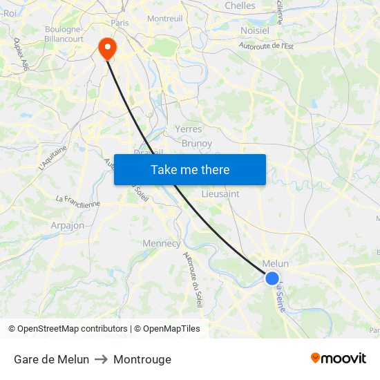 Gare de Melun to Montrouge map