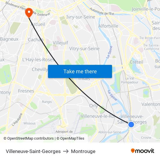 Villeneuve-Saint-Georges to Montrouge map