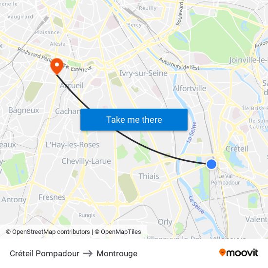 Créteil Pompadour to Montrouge map