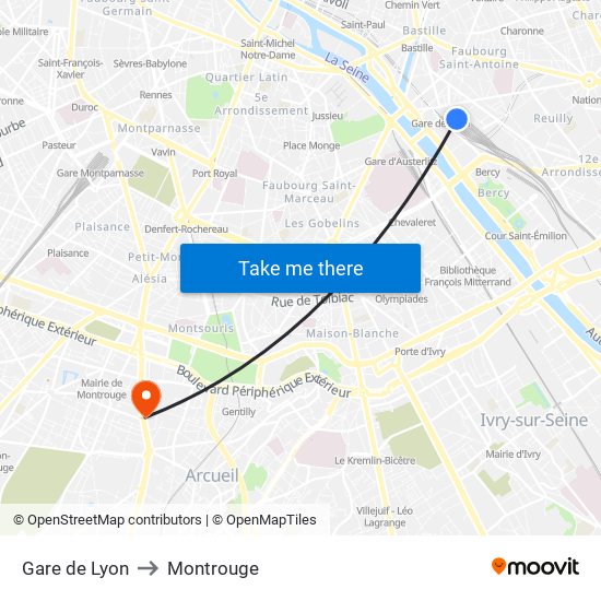 Gare de Lyon to Montrouge map