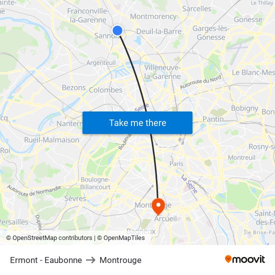 Ermont - Eaubonne to Montrouge map