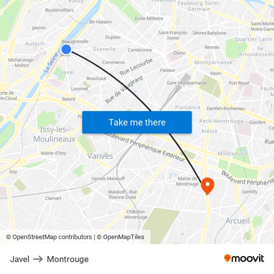 Javel to Montrouge map