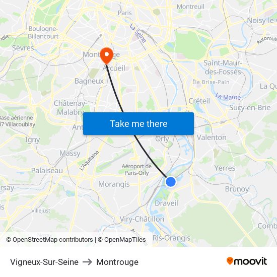 Vigneux-Sur-Seine to Montrouge map