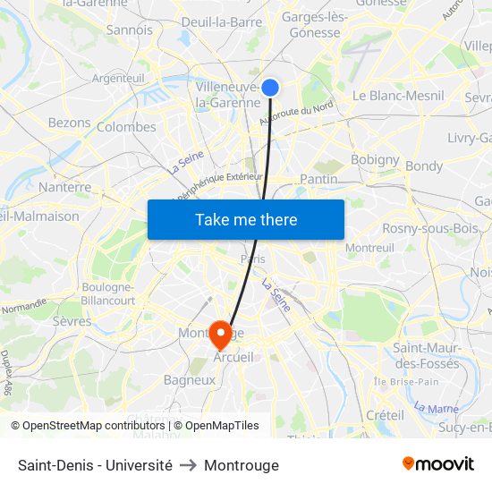 Saint-Denis - Université to Montrouge map