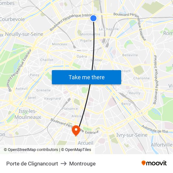 Porte de Clignancourt to Montrouge map
