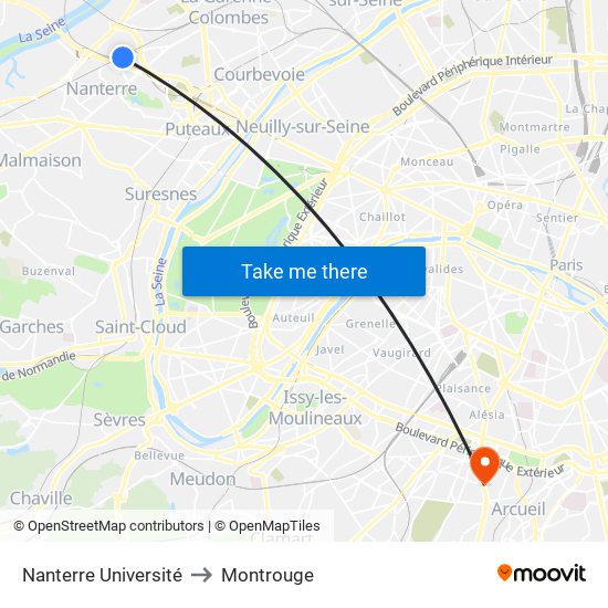 Nanterre Université to Montrouge map