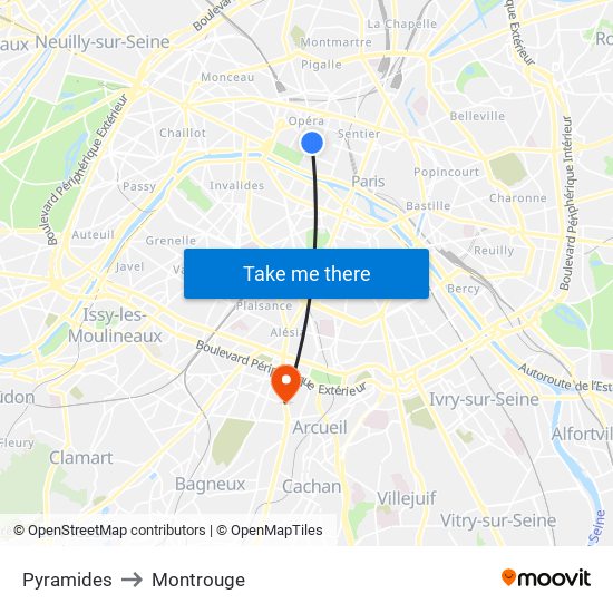 Pyramides to Montrouge map