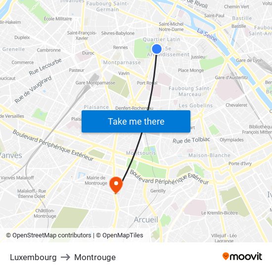 Luxembourg to Montrouge map