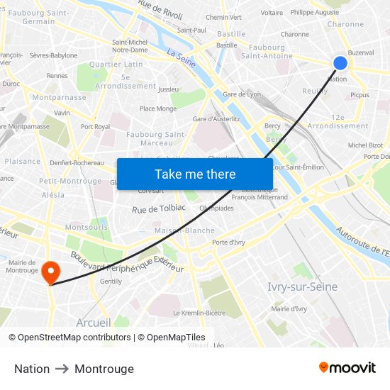 Nation to Montrouge map