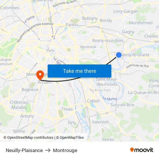 Neuilly-Plaisance to Montrouge map