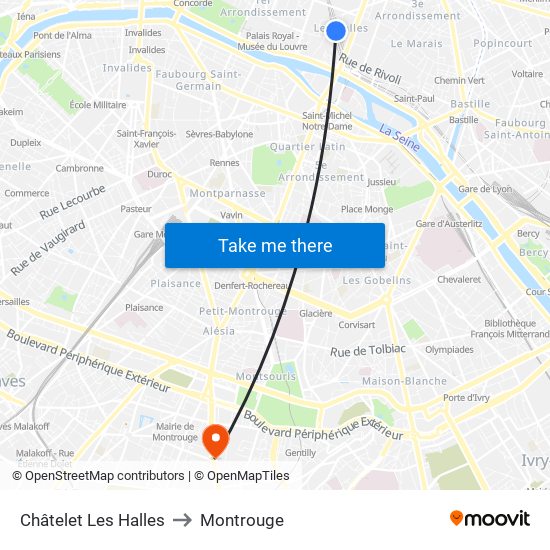 Châtelet Les Halles to Montrouge map