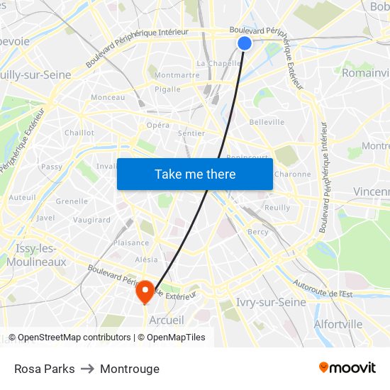 Rosa Parks to Montrouge map