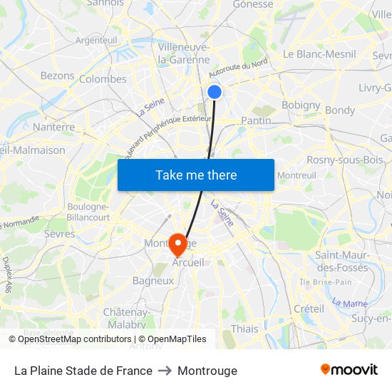 La Plaine Stade de France to Montrouge map